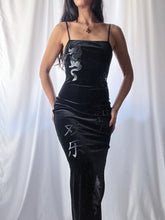 Load image into Gallery viewer, Y2K Velvet Burnout Delia’s Fitted Maxi Gown LBD (XS-S)