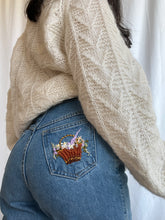 Load image into Gallery viewer, Hand Embroidered Floral Basket 90’s Denim Jeans by Bella Rosalia
