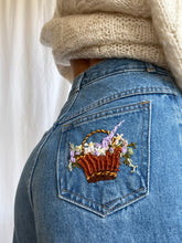 Load image into Gallery viewer, Hand Embroidered Floral Basket 90’s Denim Jeans by Bella Rosalia