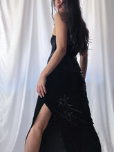 Load image into Gallery viewer, Y2K Velvet Burnout Delia’s Fitted Maxi Gown LBD (XS-S)