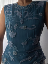 Load image into Gallery viewer, 100% Silk Paisley Floral Beaded Teal Sultry Top (XS-M)