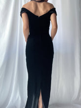 Load image into Gallery viewer, 90’s Caché Beaded Jewel Black Velvet Fitted Evening Gown- Made in USA (XS-M)