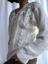 Load image into Gallery viewer, 1980’s Vintage Embroidered Floral Knit Sweater (XS-M)