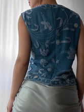 Load image into Gallery viewer, 100% Silk Paisley Floral Beaded Teal Sultry Top (XS-M)