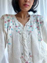 Load image into Gallery viewer, 1980’s Vintage Embroidered Floral Knit Sweater (XS-M)