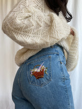 Load image into Gallery viewer, Hand Embroidered Floral Basket 90’s Denim Jeans by Bella Rosalia