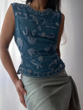 Load image into Gallery viewer, 100% Silk Paisley Floral Beaded Teal Sultry Top (XS-M)