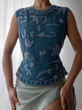 Load image into Gallery viewer, 100% Silk Paisley Floral Beaded Teal Sultry Top (XS-M)