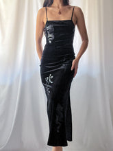 Load image into Gallery viewer, Y2K Velvet Burnout Delia’s Fitted Maxi Gown LBD (XS-S)