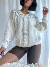 Load image into Gallery viewer, 1980’s Vintage Embroidered Floral Knit Sweater (XS-M)