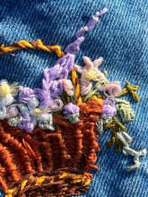Load image into Gallery viewer, Hand Embroidered Floral Basket 90’s Denim Jeans by Bella Rosalia