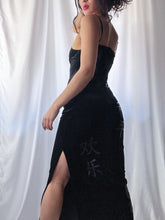 Load image into Gallery viewer, Y2K Velvet Burnout Delia’s Fitted Maxi Gown LBD (XS-S)