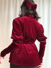 Load image into Gallery viewer, 1990’s Renaissance Inspired Romantic Red Velour Peplum Top- Upcycled by Bella Rosalia (XS-M)