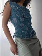 Load image into Gallery viewer, 100% Silk Paisley Floral Beaded Teal Sultry Top (XS-M)
