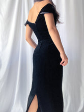 Load image into Gallery viewer, 90’s Caché Beaded Jewel Black Velvet Fitted Evening Gown- Made in USA (XS-M)