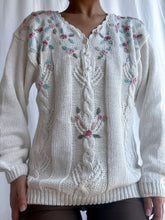 Load image into Gallery viewer, 1980’s Vintage Embroidered Floral Knit Sweater (XS-M)