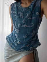 Load image into Gallery viewer, 100% Silk Paisley Floral Beaded Teal Sultry Top (XS-M)