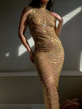 Load image into Gallery viewer, Glimmering Rhinestone Embellished Y2K Golden Goddess Evening Gown ( XS-M)