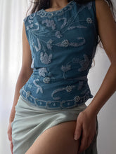 Load image into Gallery viewer, 100% Silk Paisley Floral Beaded Teal Sultry Top (XS-M)