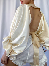 Load image into Gallery viewer, Buttercream Satin Extreme Balloon Sleeve Open Back Blouse (XS-XL)~ Reworked by Bella Rosalia
