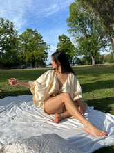 Load image into Gallery viewer, Buttercream Satin Extreme Balloon Sleeve Open Back Blouse (XS-XL)~ Reworked by Bella Rosalia