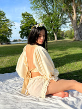 Load image into Gallery viewer, Buttercream Satin Extreme Balloon Sleeve Open Back Blouse (XS-XL)~ Reworked by Bella Rosalia