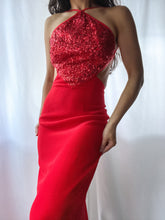 Load image into Gallery viewer, 90’s Caché Ruby Sequin Backless Halter Gown (XS-S)