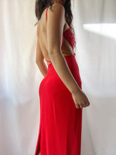 Load image into Gallery viewer, 90’s Caché Ruby Sequin Backless Halter Gown (XS-S)
