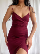 Load image into Gallery viewer, Y2k Asymmetrical Burgundy Cocktail Dress (XS-S) Made in USA
