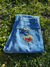 Load image into Gallery viewer, Hand Embroidered Floral Basket 90’s Denim Jeans by Bella Rosalia
