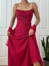 Load image into Gallery viewer, 1990's Vintage Bias Cut Cherry Red Cowl Neck Evening Gown (M/L)
