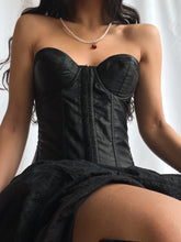 Load image into Gallery viewer, Frederick&#39;s of Hollywood Vintage Satin Noir Lace Up Bustier- (34B)
