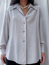 Load image into Gallery viewer, 1980s Vintage Pewter Grey 100% Silk Blouse (S-L)
