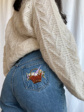 Load image into Gallery viewer, Hand Embroidered Floral Basket 90’s Denim Jeans by Bella Rosalia
