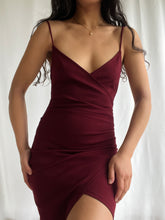 Load image into Gallery viewer, Y2k Asymmetrical Burgundy Cocktail Dress (XS-S) Made in USA
