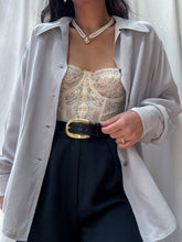 Load image into Gallery viewer, 1980s Vintage Pewter Grey 100% Silk Blouse (S-L)
