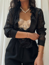 Load image into Gallery viewer, 90’s Vintage Silk Sheer Black Floral Burnout Blouse (XS-M)
