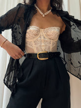 Load image into Gallery viewer, 90’s Vintage Silk Sheer Black Floral Burnout Blouse (XS-M)
