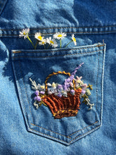 Load image into Gallery viewer, Hand Embroidered Floral Basket 90’s Denim Jeans by Bella Rosalia
