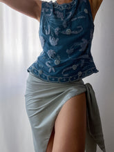 Load image into Gallery viewer, 100% Silk Paisley Floral Beaded Teal Sultry Top (XS-M)
