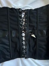 Load image into Gallery viewer, Frederick&#39;s of Hollywood Vintage Satin Noir Lace Up Bustier- (34B)
