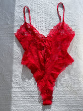 Load image into Gallery viewer, 1980s Victoria’s Secret Gold Label Cherry Red Lace Teddy Bodysuit (XS-M)

