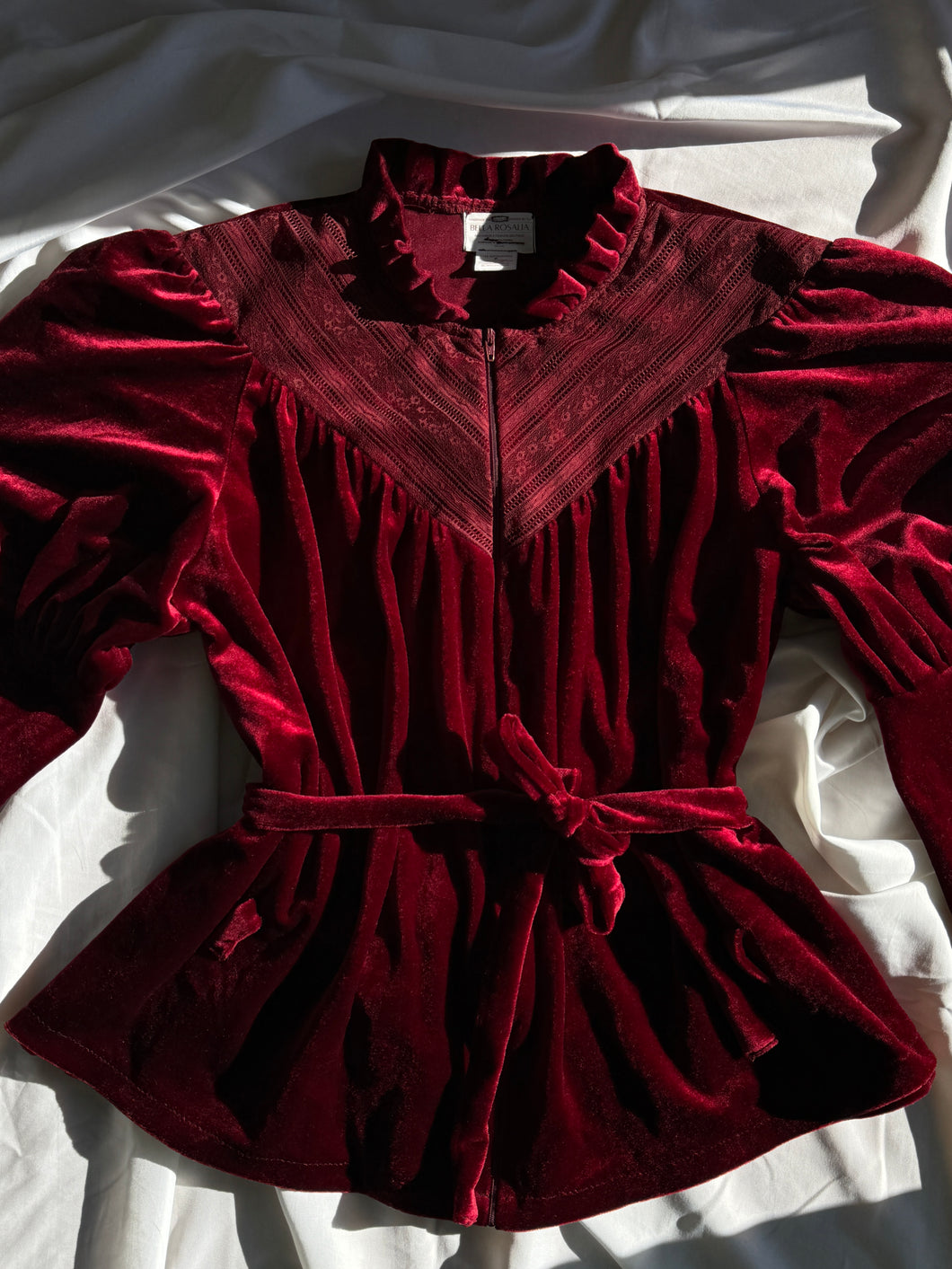 1990’s Renaissance Inspired Romantic Red Velour Peplum Top- Upcycled by Bella Rosalia (XS-M)