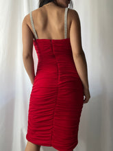 Load image into Gallery viewer, 1990&#39;s Vintage Cherry Red Minidress with Rhinestone Detailing- Made in USA (XS-S)
