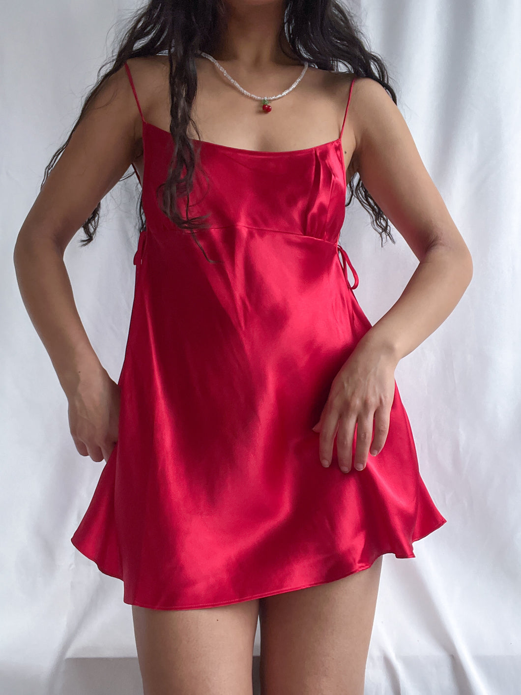 2 pc Deadstock 100% Silk Scarlet Red Mini Slip Dress (XS-L)