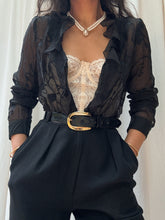 Load image into Gallery viewer, 90’s Vintage Silk Sheer Black Floral Burnout Blouse (XS-M)
