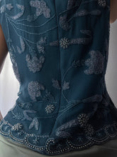 Load image into Gallery viewer, 100% Silk Paisley Floral Beaded Teal Sultry Top (XS-M)
