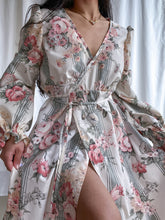 Load image into Gallery viewer, Handmade by Bella Rosalia Floral Panel Creamy Wrap Dress (XS-M)
