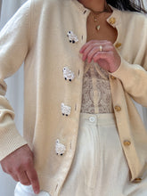 Load image into Gallery viewer, 100% Cashmere 1980’s Vintage Cardigan with Hand-Embroidered Sheep — Made in Scotland
