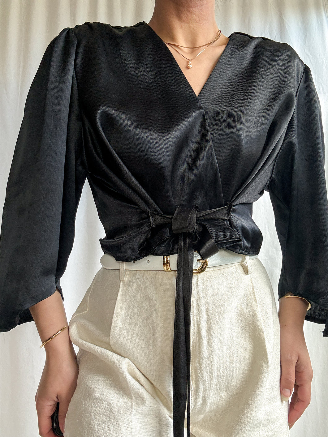 1930’s Inspired 1990's Vintage Cropped Satin Evening Blouse. (XS-S)